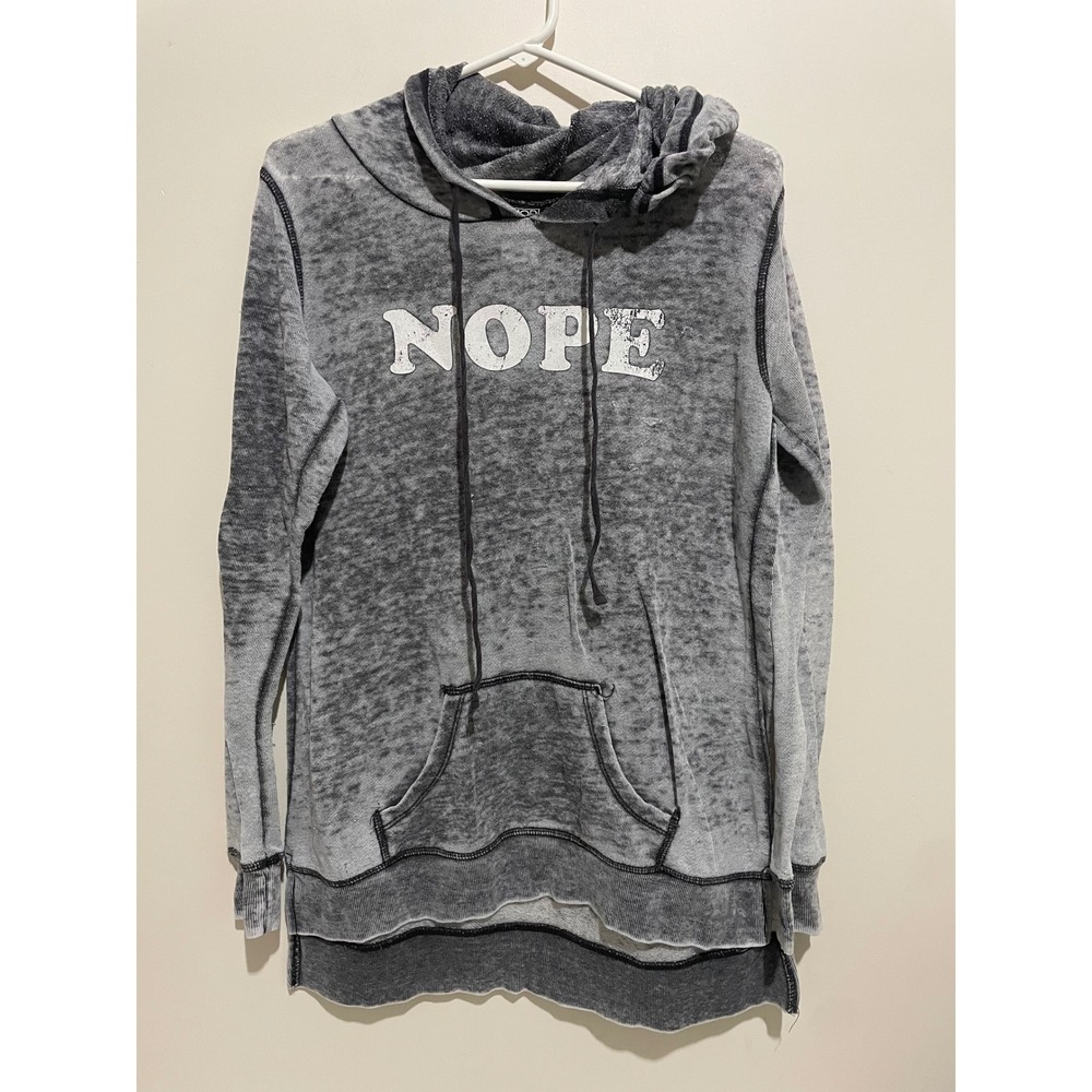 Modern Lux Nope Graphic Hoodie Gray Acid Wash Burnout Pullover Medium